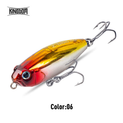 Color 06 topwater pencil lure: metallic gold and silver body with red head, two treble hooks