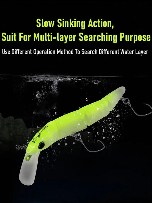 Slow-sinking minnow crankbait lure, neon chartreuse body with single hook