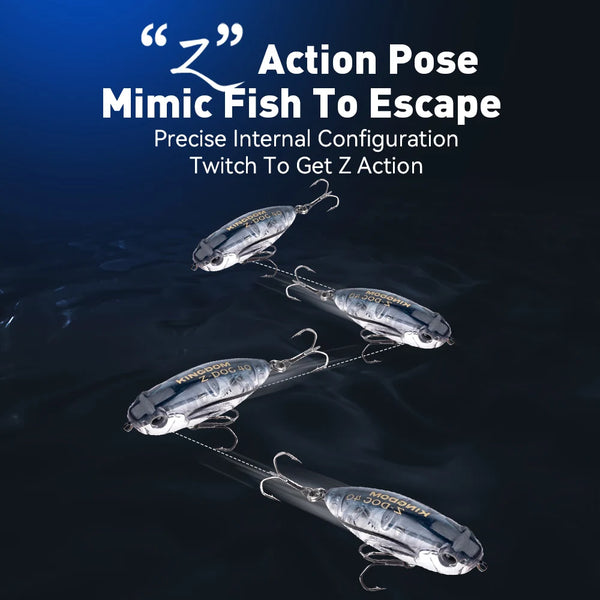 Floating pencil stickbait lures set with treble hooks in swimming pose