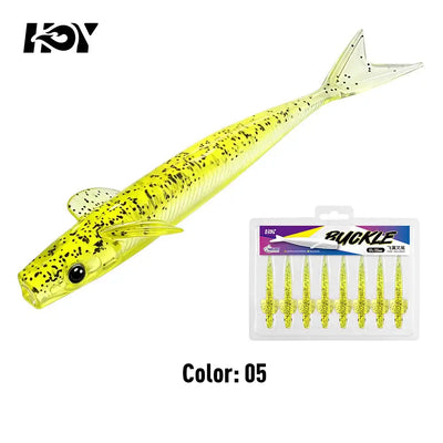 Yellow chartreuse soft fishing lure with speckled body; blister pack of 05