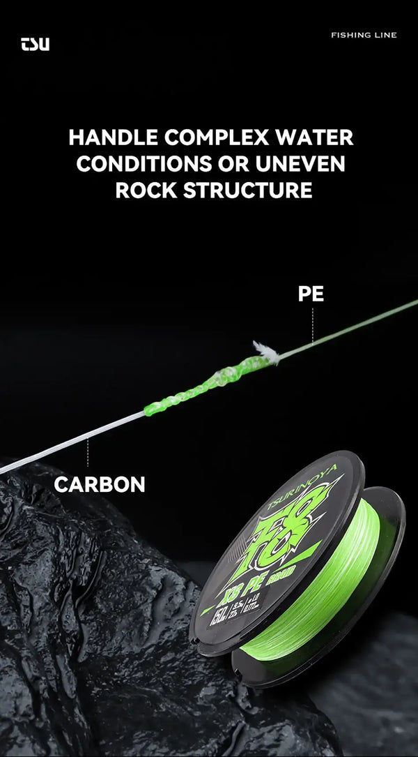 Green PE braided fishing line spool, 150m, smooth cast line for fishing