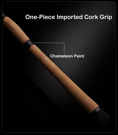 Fishing rod cork grip with dark band and chameleon paint accent