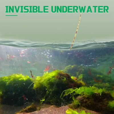 Sinking green fishing line trailing underwater, camouflaged for low visibility
