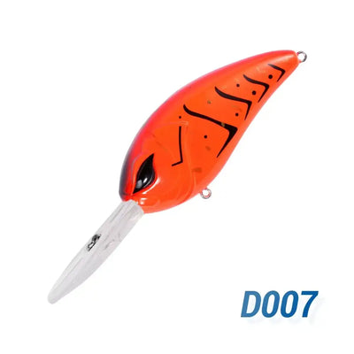 Floating minnow crankbait lure, bright orange-red body with black stripe pattern and clear bill