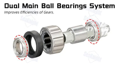 Dual main ball bearings drive assembly, silver shaft with black bearing rings