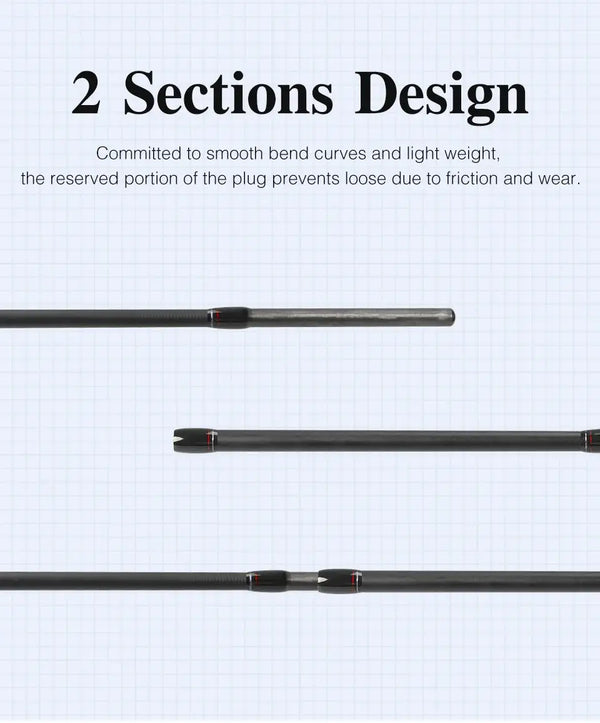 Two-piece spinning fishing rod with connected blank sections shown on grid.