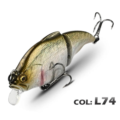Fishing lure with glassy lip, gold-green body, and two treble hooks on metal frame