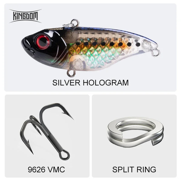 Silver hologram Kingdom VIB sinking hard bait crankbait with treble hook and split ring