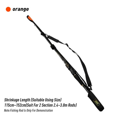Orange adjustable fishing rod protection sleeve with strap for casting rod storage