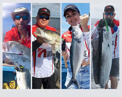 Noeby fishing lure promotional collage with anglers holding fish