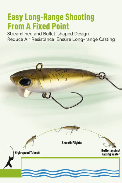 Artificial fishing lure, silver shad color with speckled back and twin treble hooks
