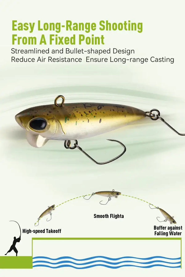 Artificial fishing lure, silver shad color with speckled back and twin treble hooks
