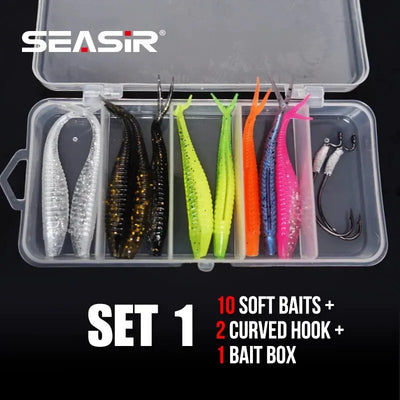 SEASIR 7cm Soft Bait Lure Set – Thread Body | Separate Vibrating Tail | Reflective Sequins | Double Groove Rig | 8 Colours