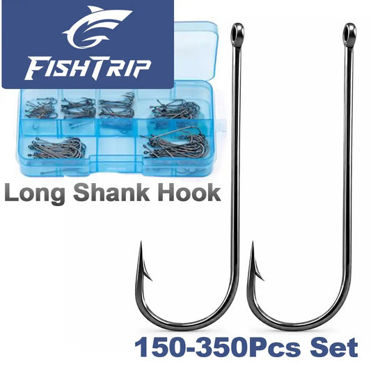 FishTrip long shank barbed Aberdeen hooks, two metal hooks with open-curved design