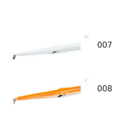 Sinking trolling pencil lure set: white and orange needle bait with treble hooks
