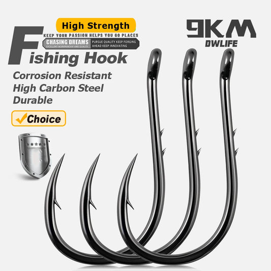 High carbon steel baitholder fishing circle hooks, black finish, barbed points