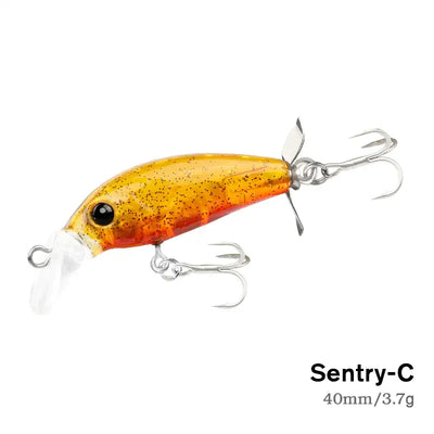 Sinking minnow lure 40mm/3.7g, orange-gold body with silver belly, propeller and treble hooks