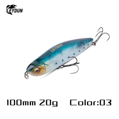 LeyDun Z-Claw floating pencil stickbait 100mm 20g in blue silver metallic with black spots and orange eye topwater lure