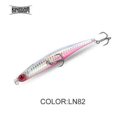 Floating pencil jerkbait fishing lure, pink-white holographic, 2 treble hooks