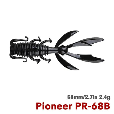 Black glitter soft silicone shrimp lure with long claws and forked tail fins, 68mm/2.7in