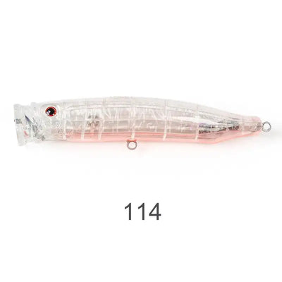 Clear pink-tinted topwater wobbler fishing lure with silver accents and front fin