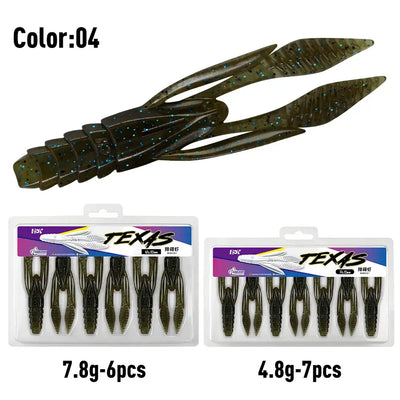 Dark green speckled soft plastic lure, two-pack with paddle-tail grubs