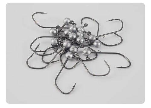 Assorted micro jig head hooks with ball weights, silver, spread pile