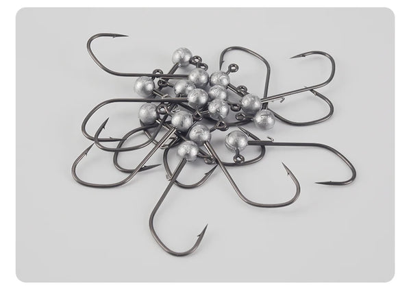 Assorted micro jig head hooks with ball weights, silver, spread pile