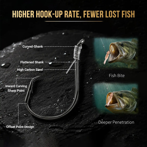 High carbon steel offset fishing hook with coiled spring shank and barrel swivel