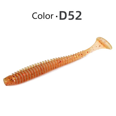 Orange-brown speckled soft swimbait lure with translucent tail tip, Color D52