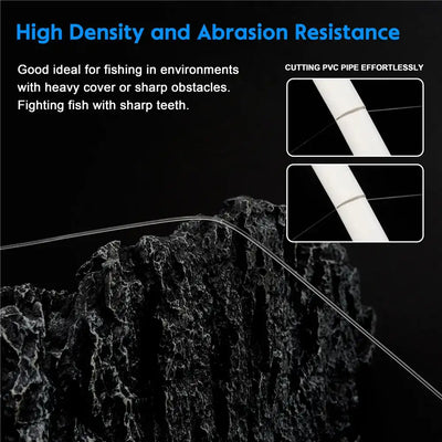 Fluorocarbon fishing leader line with abrasion-resistant performance over rough surface
