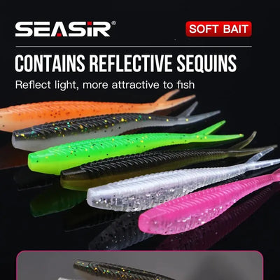 SEASIR 7cm Soft Bait Lure Set – Thread Body | Separate Vibrating Tail | Reflective Sequins | Double Groove Rig | 8 Colours