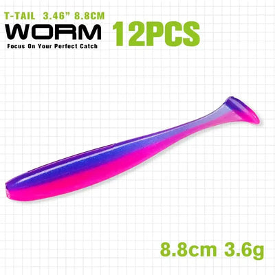 T-tail shad soft plastic lure, purple and pink gradient with T-tail