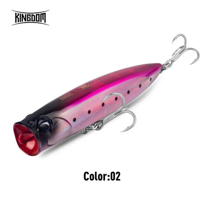 Floating topwater popper lure, Color 02: pink and purple with treble hooks