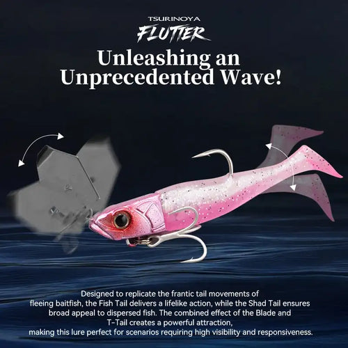 TSURINOYA FLUTTER T-tail lure with pink body, speckles, and treble hook