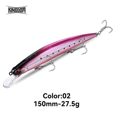 Pink floating minnow lure, 150mm 27.5g, hard bait with treble hooks
