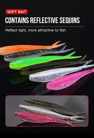 SEASIR 7cm Soft Bait Lure Set – Thread Body | Separate Vibrating Tail | Reflective Sequins | Double Groove Rig | 8 Colours