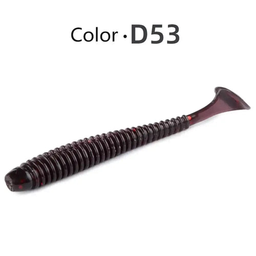 Meredith jxs03 dark purple ribbed silicone paddle tail lure with red speckles for bass pike perch fishing 55-95mm