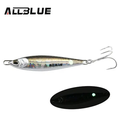 ALLBLUE metal jigging spoon lure, holographic silver body with treble hook