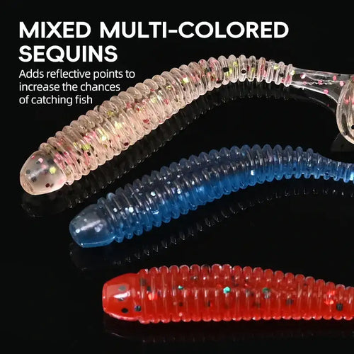 Meredith JXS03 paddle tail soft plastics in mixed multi-color silicone with glittery spots for bass pike perch fishing