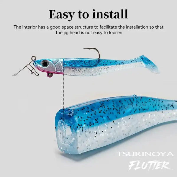 TSURINOYA FLUTTER T-tail lure, blue glitter soft worm with treble hook