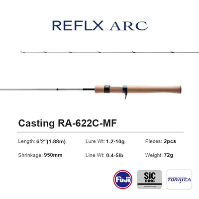 Casting fishing rod, cork reel seat, black-and-white blank, RA-622C-MF Reflex Arc