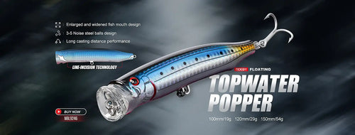 Noeby 105mm 24g Topwater Popper Fishing Lures Wobblers Long Casting Artificial Hard Baits Saltwater Freshwater Fishing Lures -  - Cast N Go