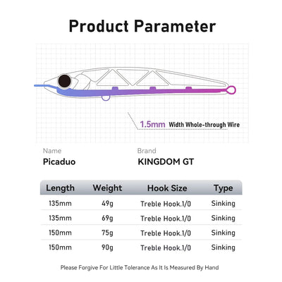 Kingdom GT Picaduo Sinking Pencil – Through Wire | 49g 69g 75g 90g | GT Kingfish Tuna