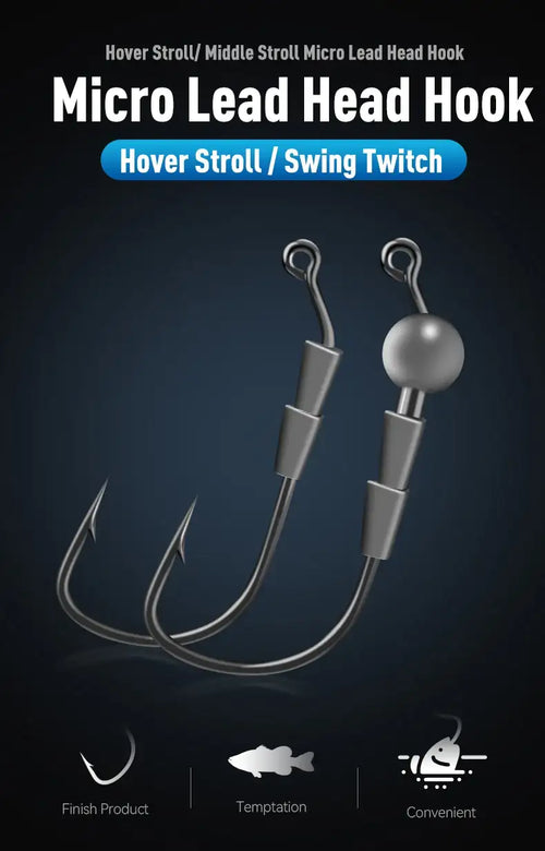 Micro lead head hook set, two jig heads with curved shank and wire hook