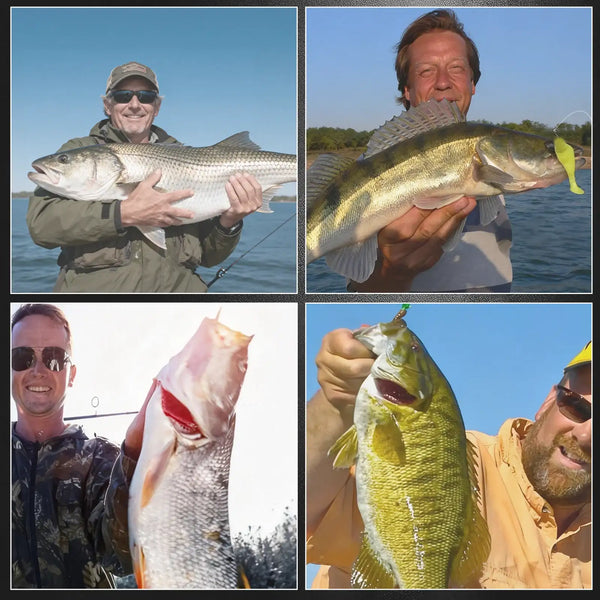 Anglers holding fish with baitholder hook fishing setups