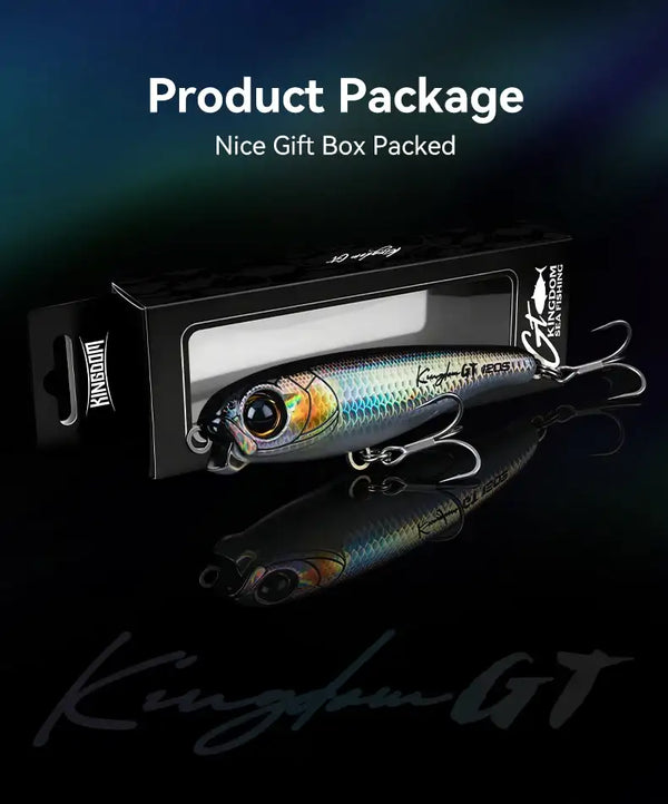 Fishing lure gift box package showing two pencil lures with treble hooks