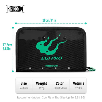Medium black egi storage bag front view with green octopus logo