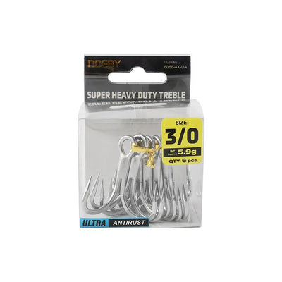 NOEBY super heavy duty treble hooks, size 3/0, Ultra antirust, 6 pcs