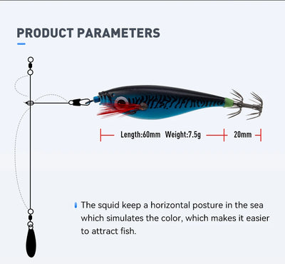 LEYDUN Luminous Squid Jig Set – Horizontal Wood Shrimp | BKK Hooks | ABS Body | 60 & 70 Series | 5-Pack & 14-Pack